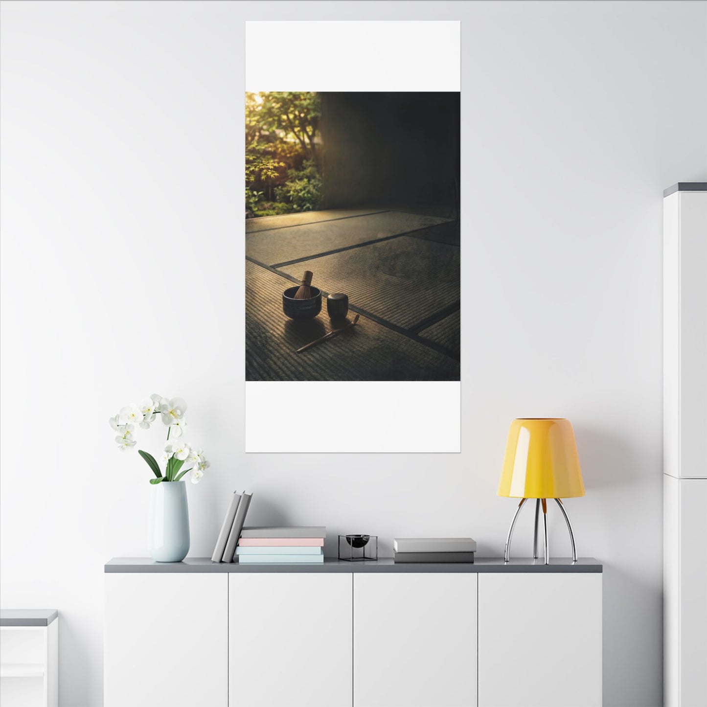 Dark Japandi Tea Ceremony in Golden Hour | Dark Texture Canvas Art