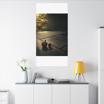 Dark Japandi Tea Ceremony in Golden Hour | Dark Texture Canvas Art