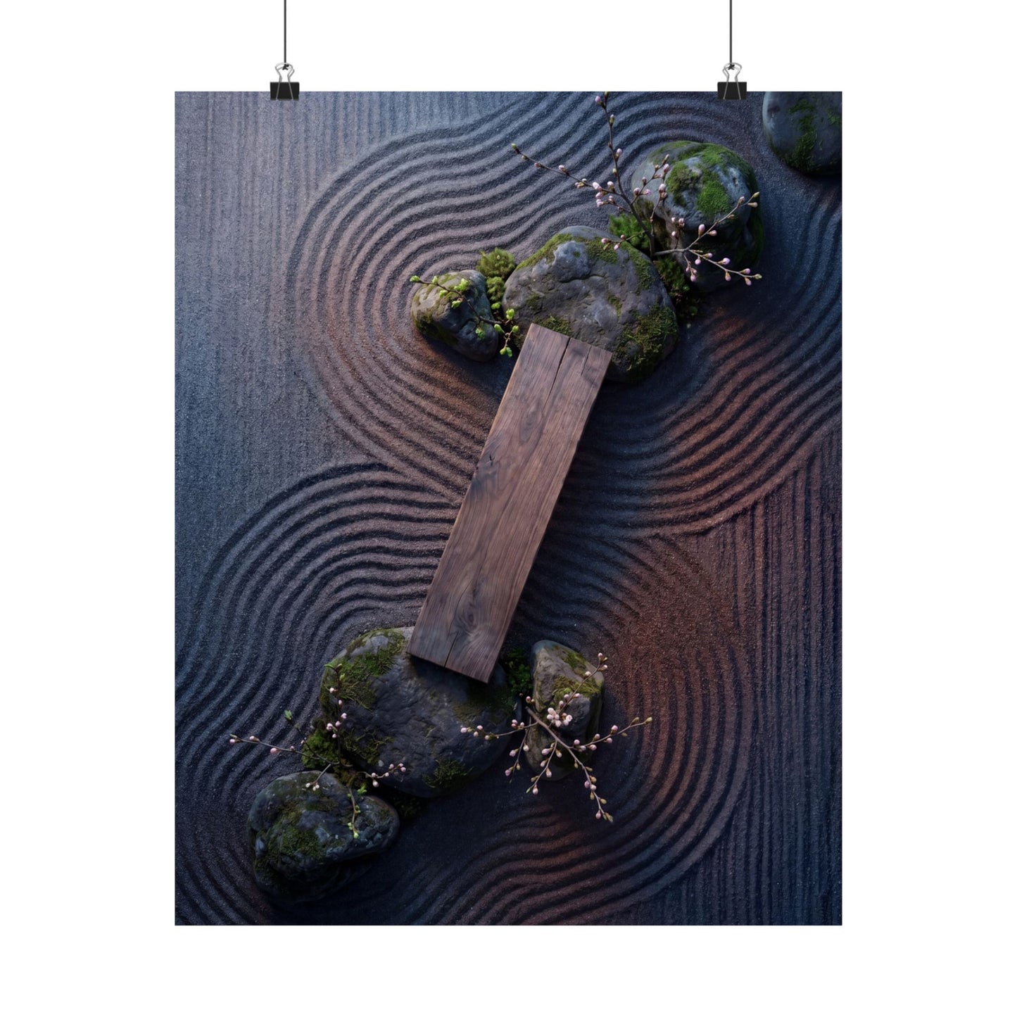 Rock Garden Moody Minimal Wall Art Print | Moody Dark Japandi Art