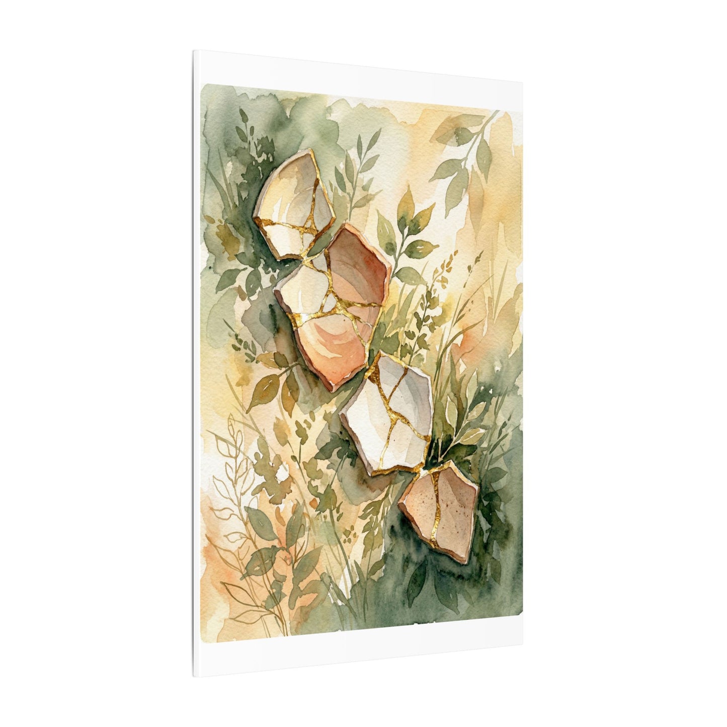 Japandi Broken Pottery in Golden Hour | Watercolor Canvas Art