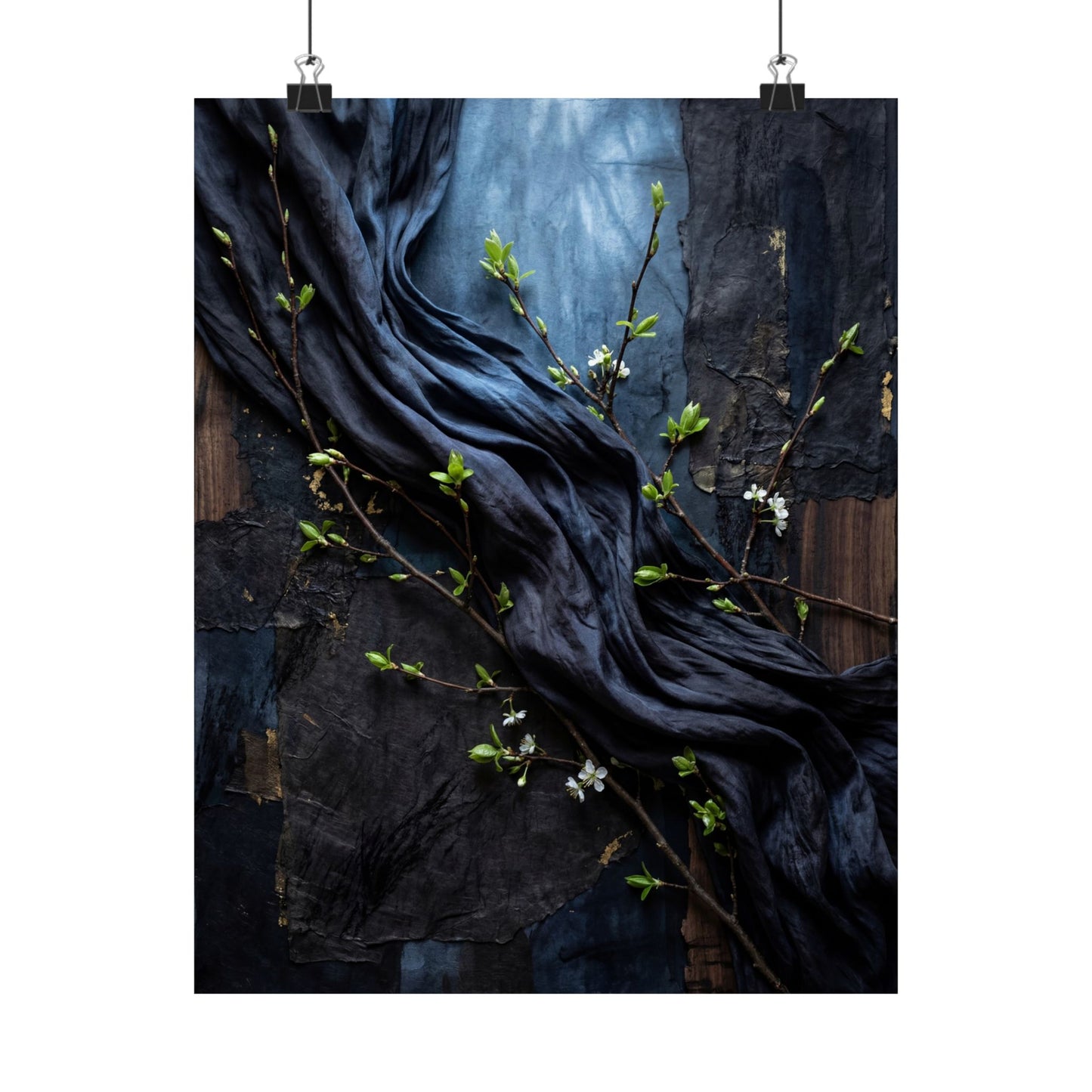Moonlight Silk Drape Wall Art Print - Dark Japandi Datsuzoku Art Print