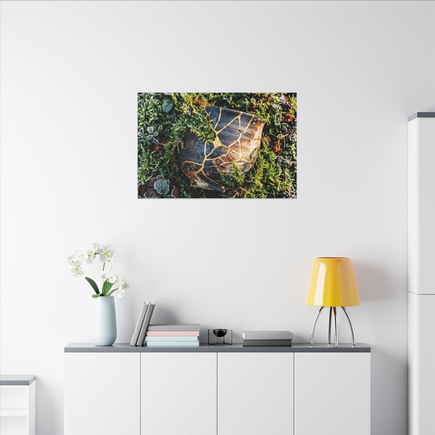 Artful Moss Close Up Canvas Art - Gold Repair Kintsugi