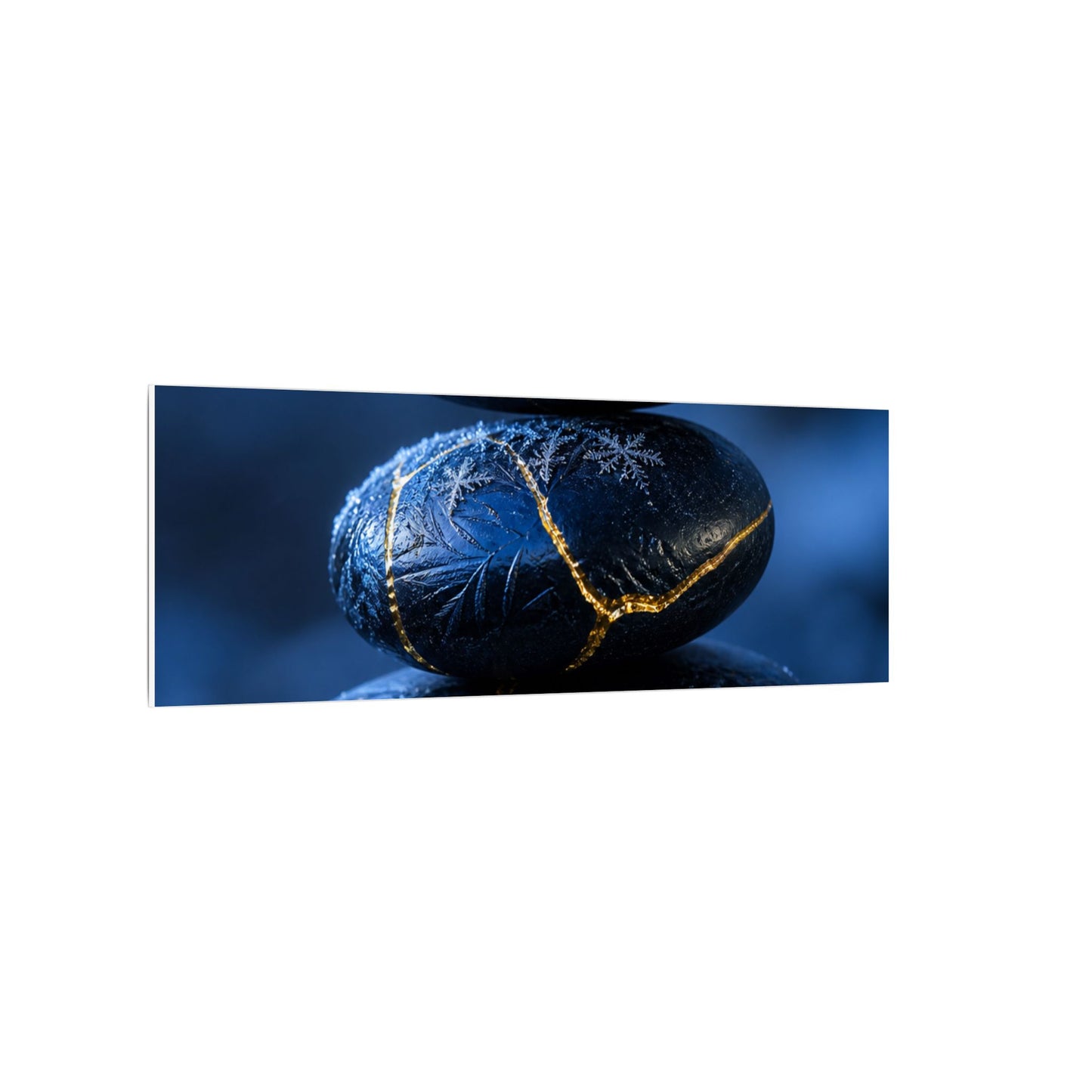 River Stones Canvas Art | Winter Kintsugi Gold Repair Art