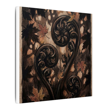 Mono No Aware Fern Unfurling Canvas Art - Dark Japandi Charcoal Ink