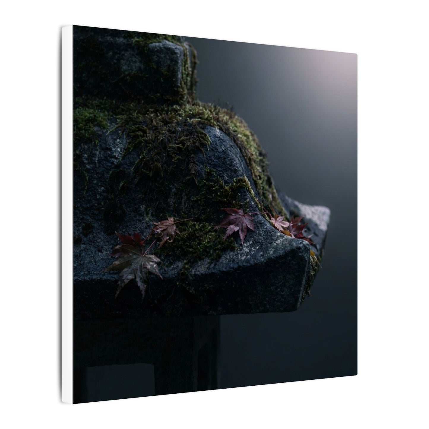 Stone Lantern Moody Minimal Canvas Art | Sophisticated Dark Japandi Art