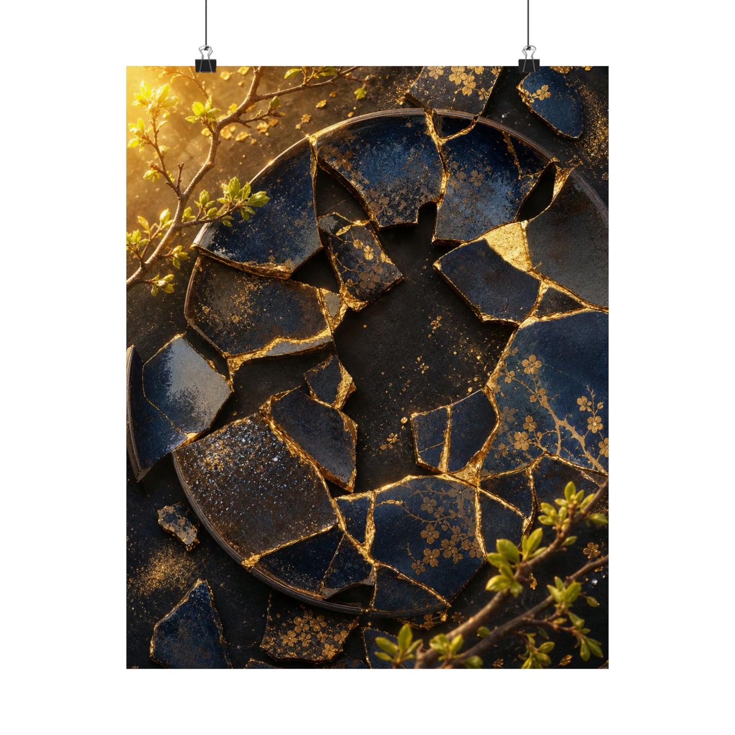 Broken Pottery Gold Repair Wall Art Print | Resilient Kintsugi Art