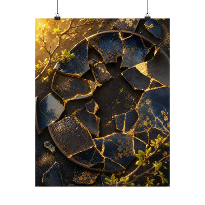 Broken Pottery Gold Repair Wall Art Print | Resilient Kintsugi Art