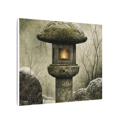 Stone Lantern Winter Canvas Art | Japandi Neutral Design