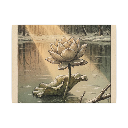 Ma Lotus Flower Canvas Art - Cottagecore Vintage Botanical Art Print