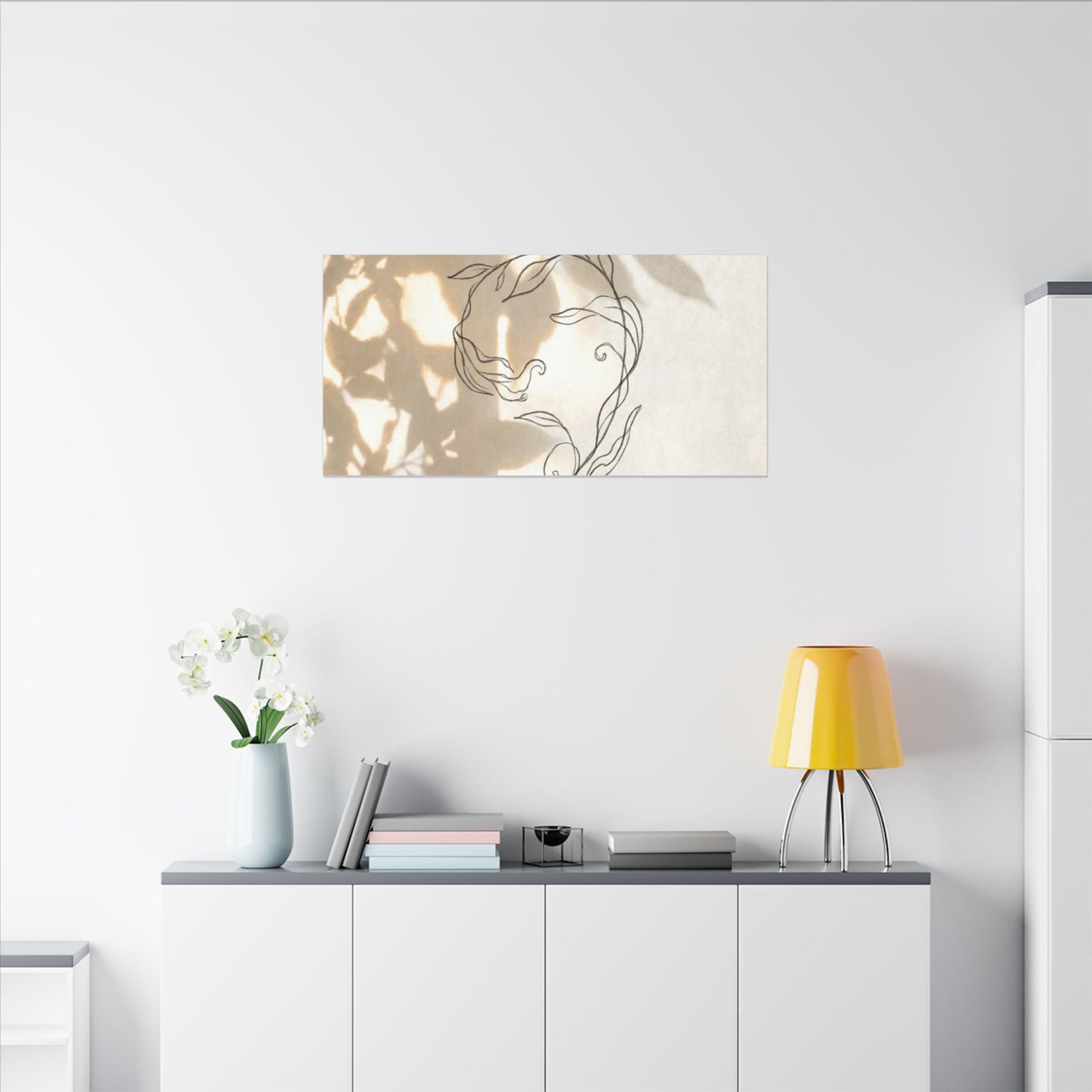 Warm Shoji Screen Canvas Art - Minimal Line Japandi