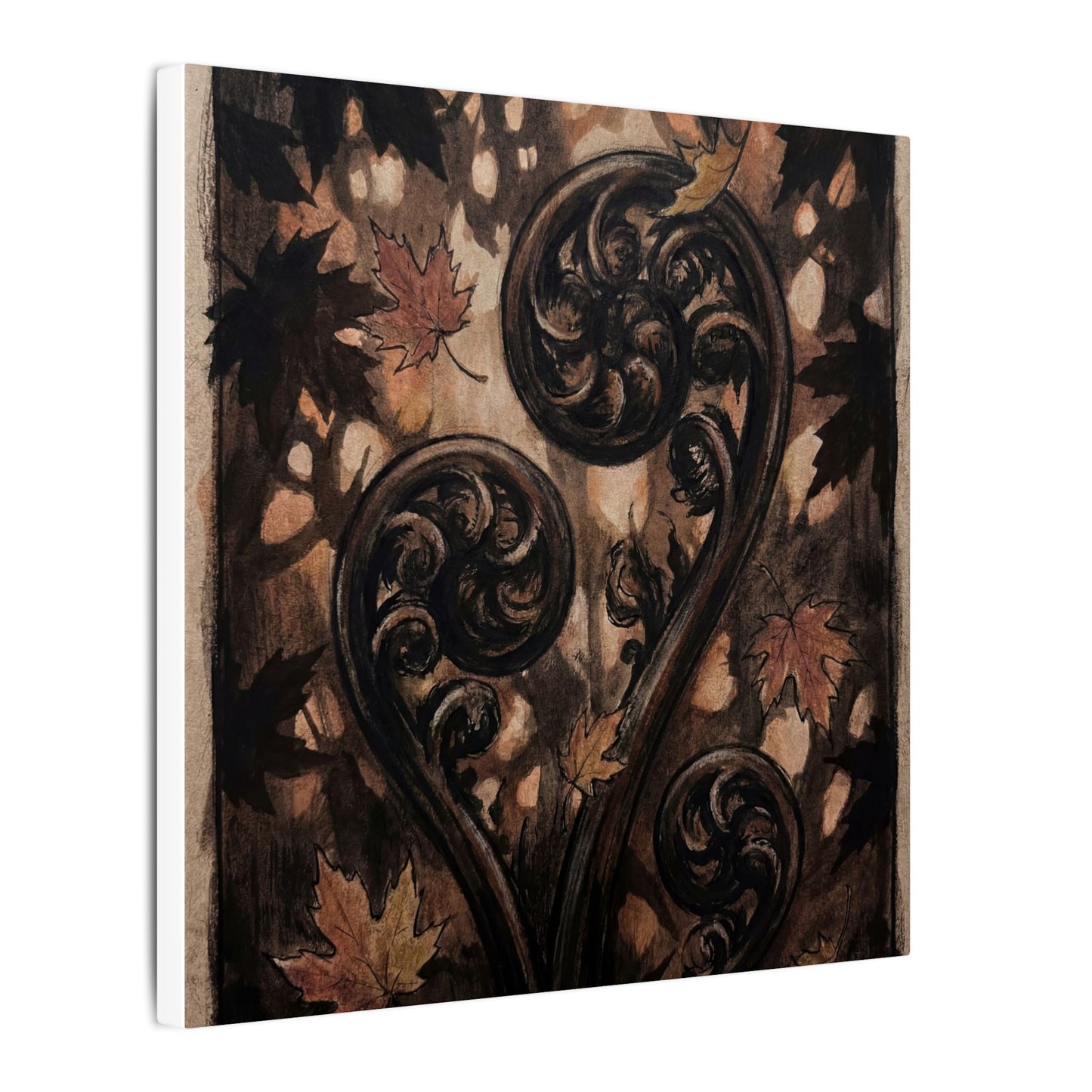 Mono No Aware Fern Unfurling Canvas Art - Dark Japandi Charcoal Ink
