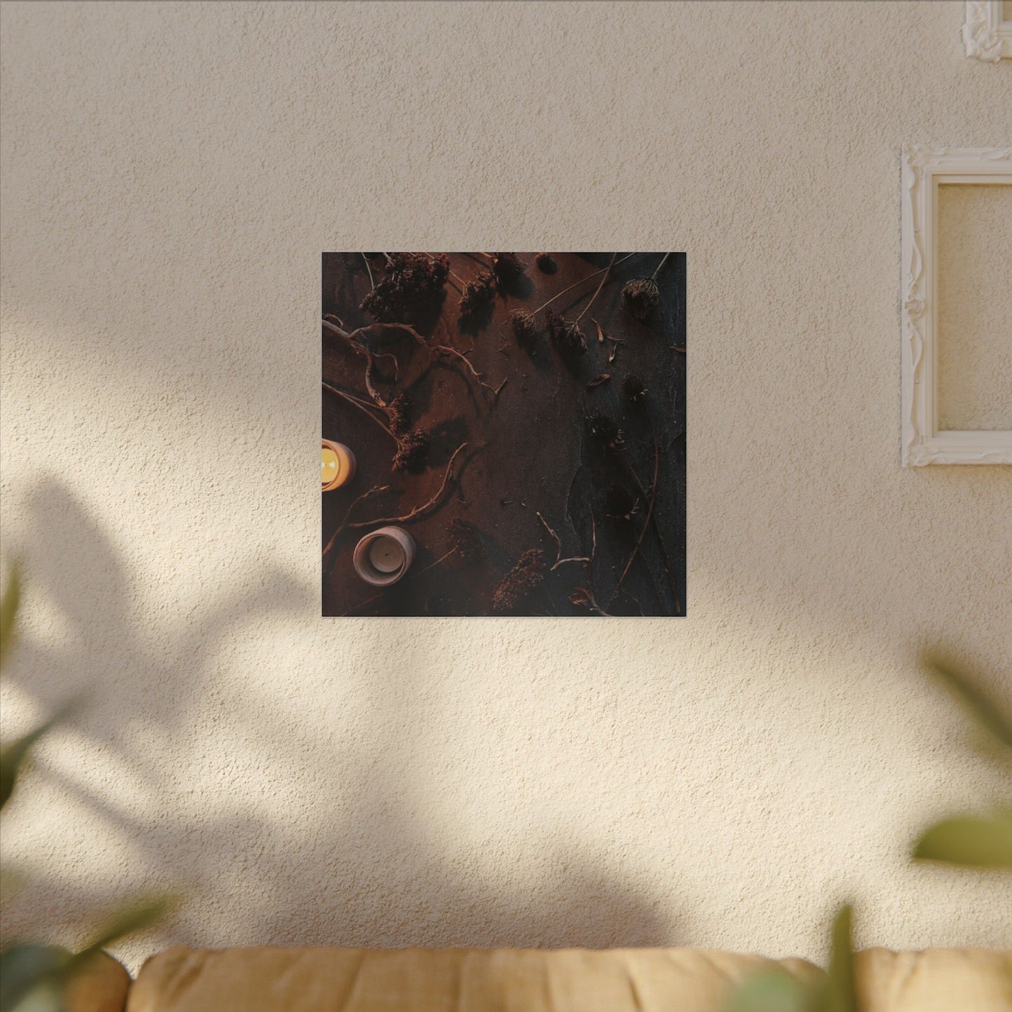 Dried Flowers Canvas Art | Winter Dark Japandi Moody Minimal Art