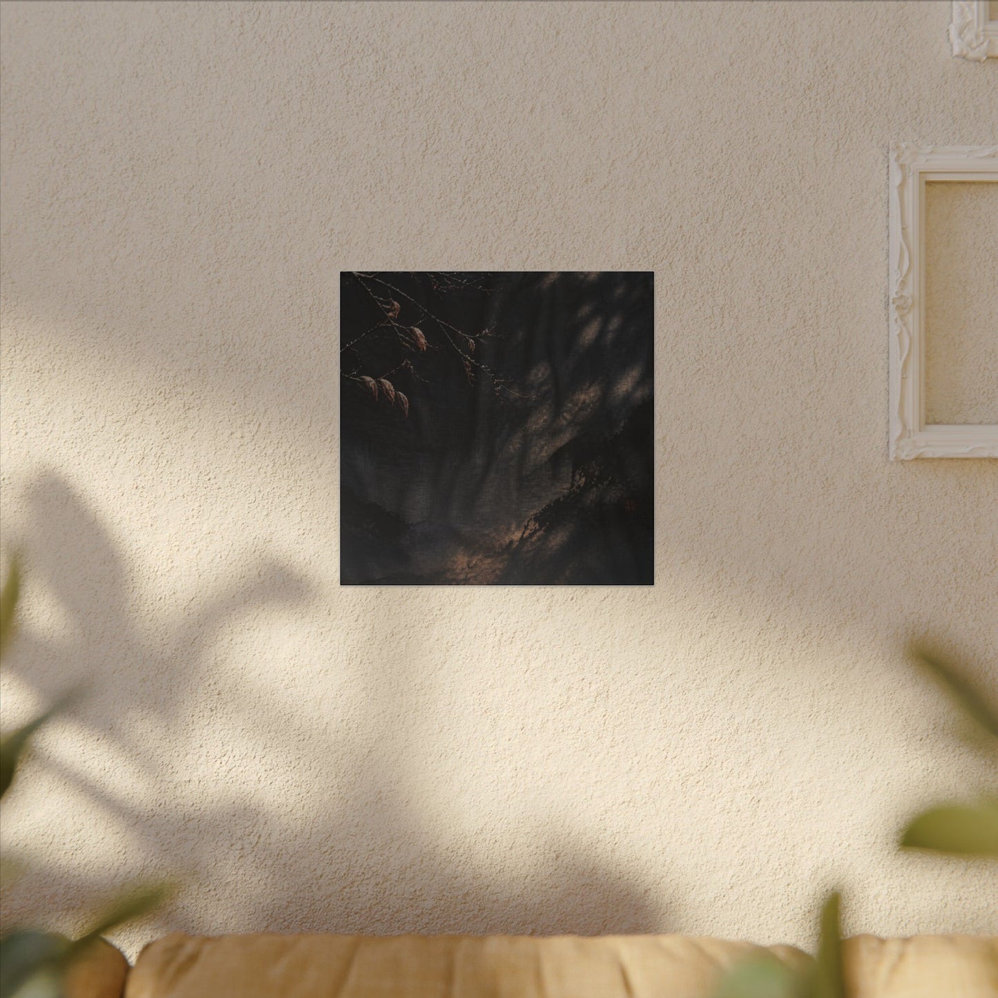 Atmospheric Silk Drape Canvas Art - Charcoal Ink Dark Japandi