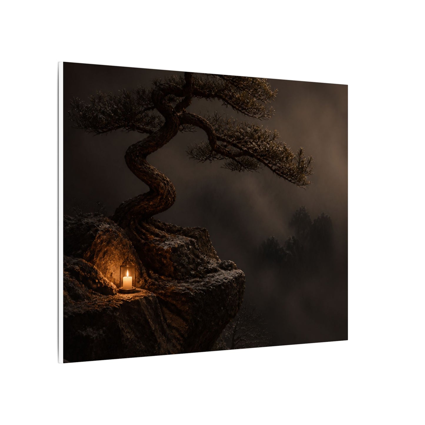 Pine Tree Shadow Zen Canvas Art | Luxurious Dark Japandi Art