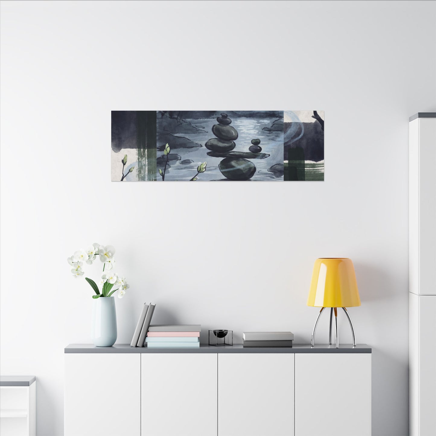 Moonlight River Stones Canvas Art - Zen Shibui
