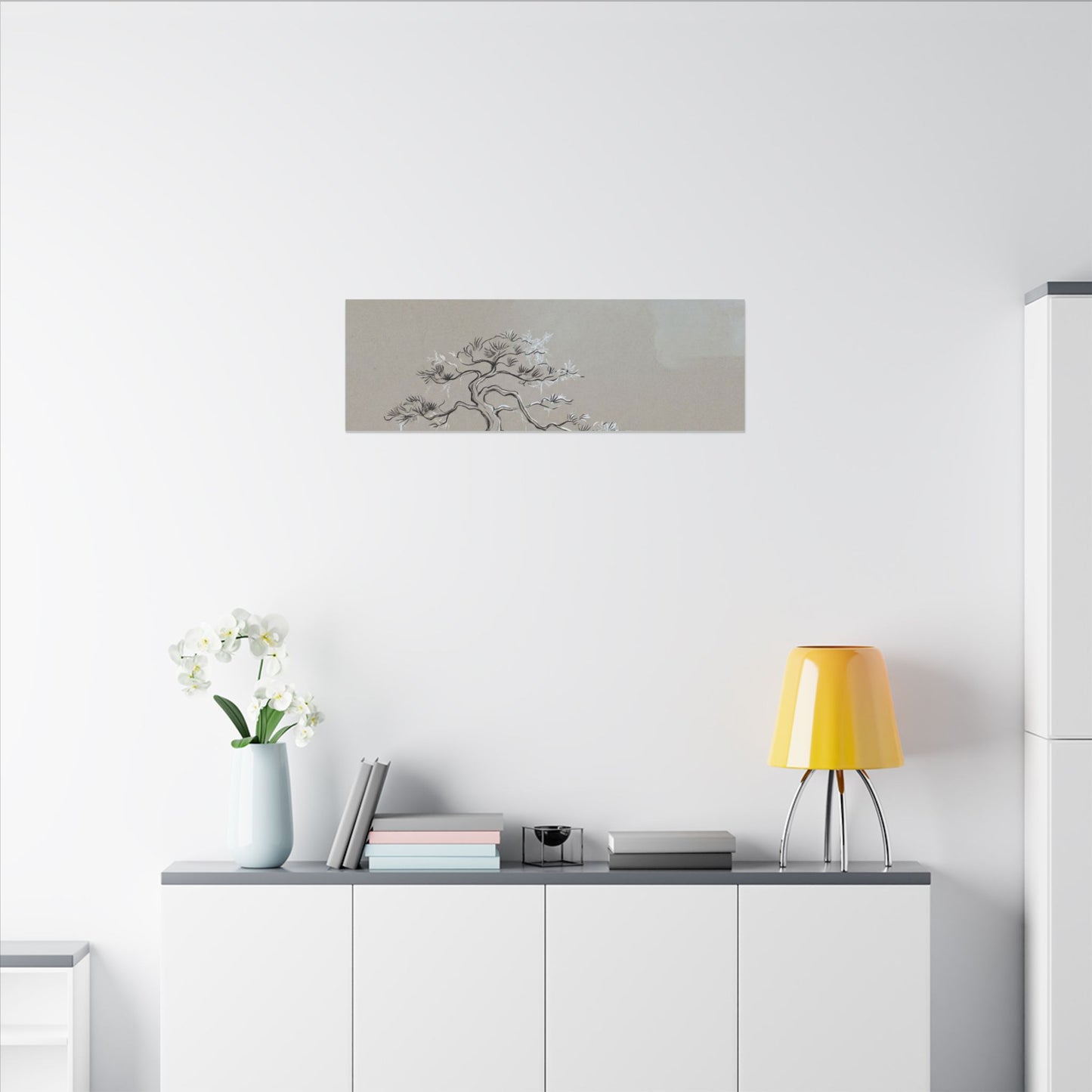 Pine Tree Minimal Line Canvas Art | Warm Japandi Art