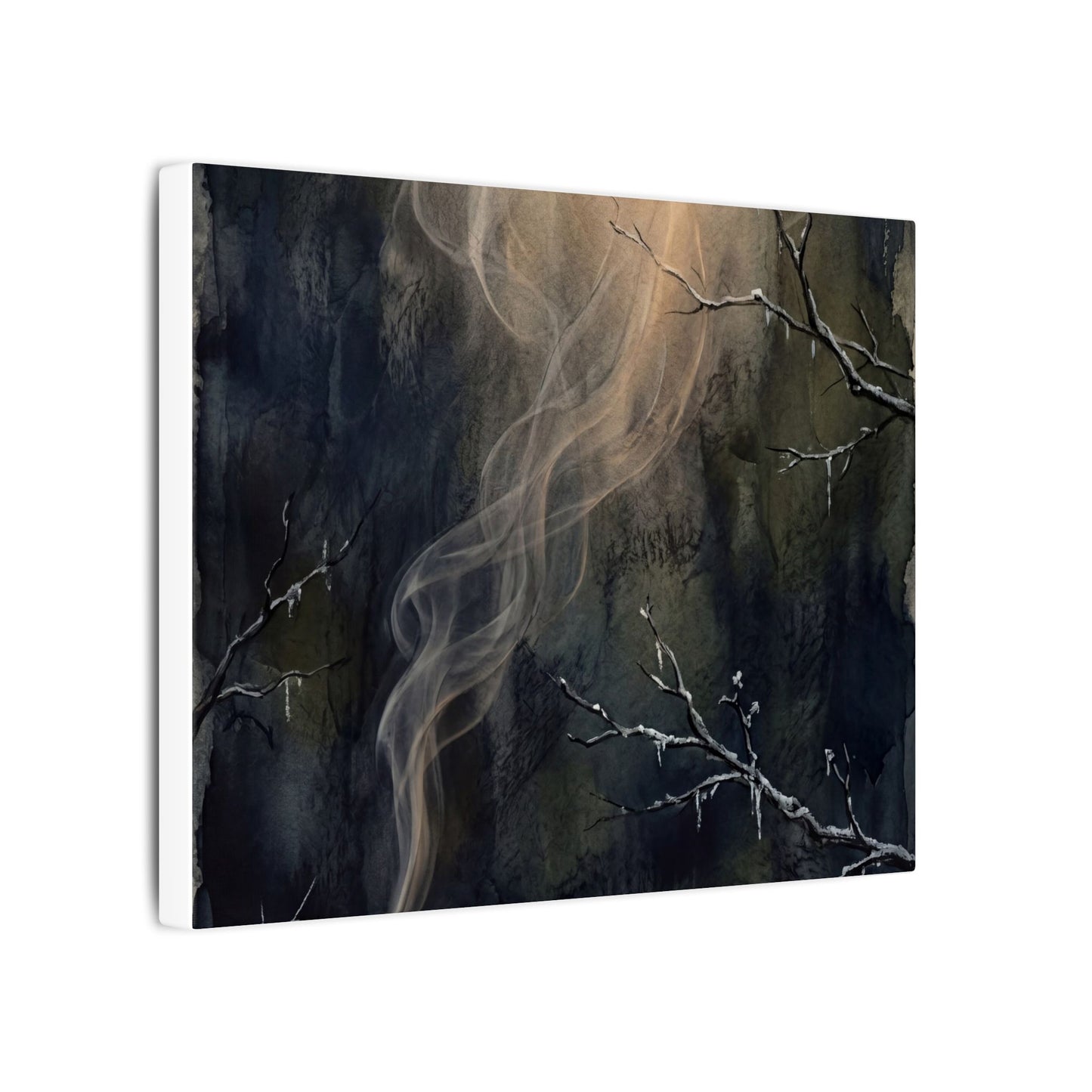 Incense Smoke Winter Canvas Art | Dark Japandi Moody Design