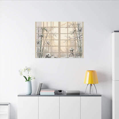 Winter Shoji Screen Sumi E Canvas Art | Tranquil Decor