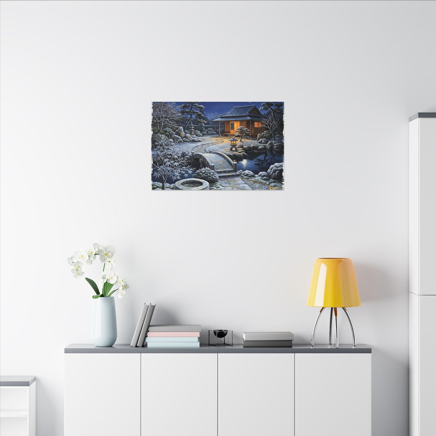Moonlit Garden Winter Canvas Art | Kintsugi Artful Design