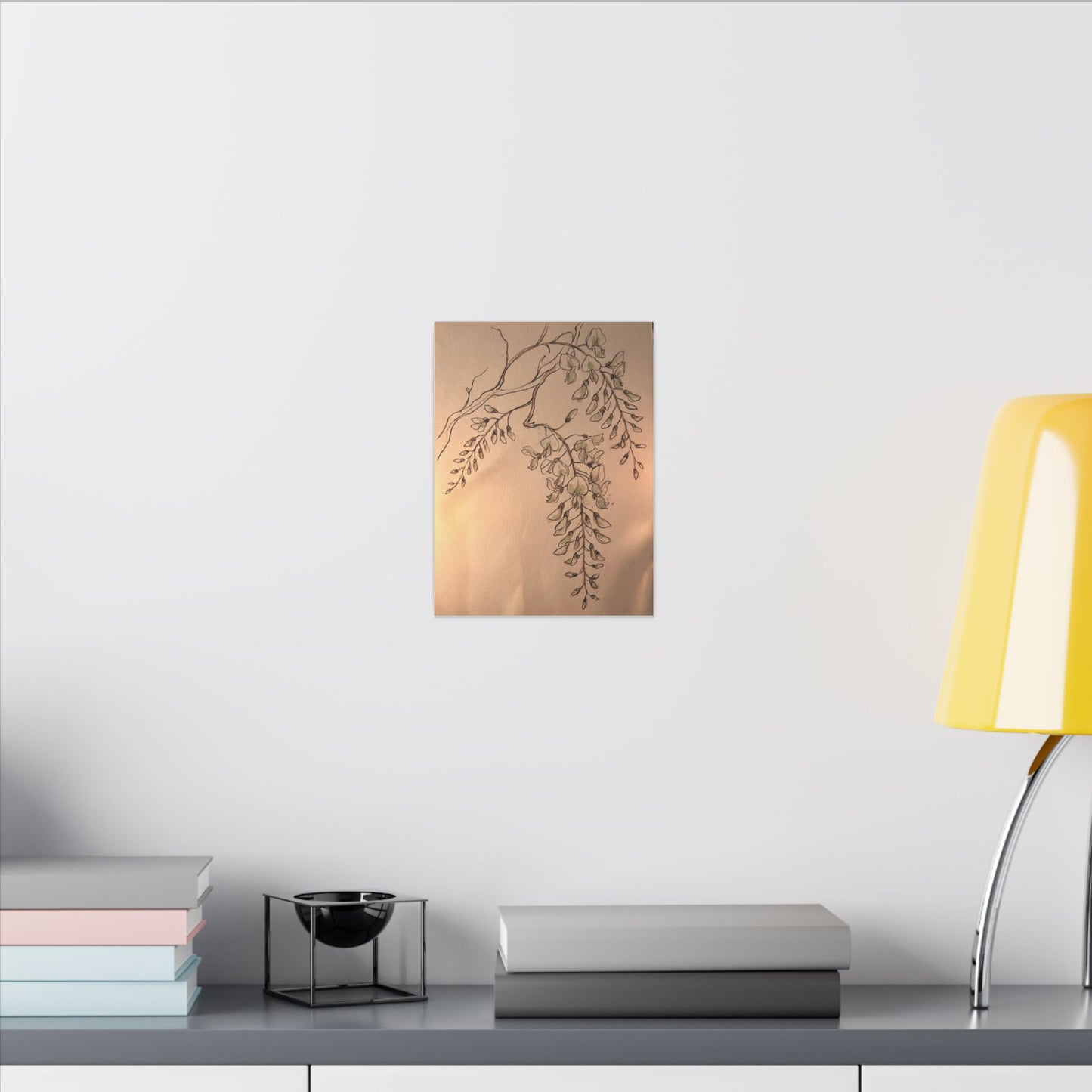 Japandi Wisteria in Candlelight | Minimal Line Canvas Art