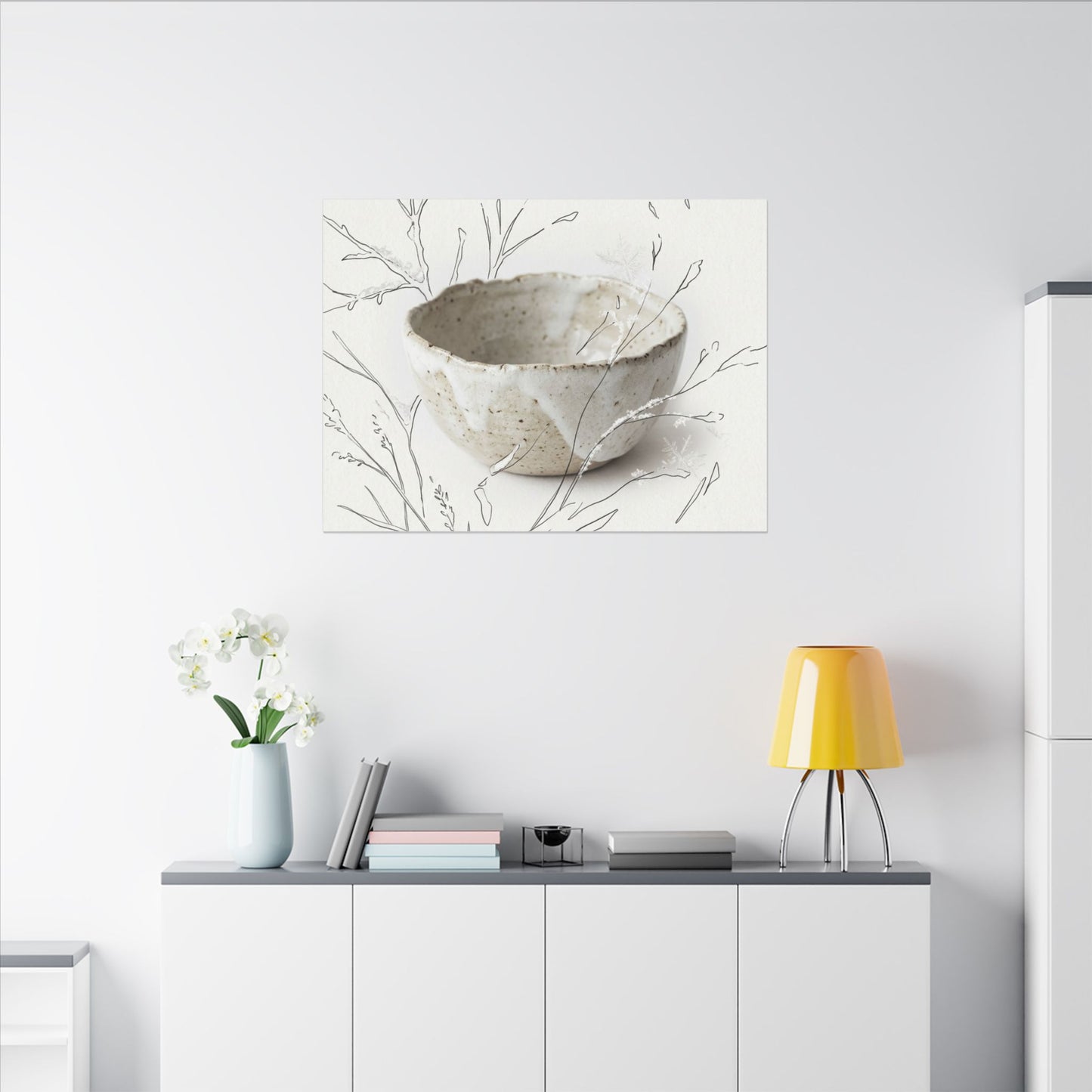 Neutral Ceramic Bowl Canvas Art - Minimal Line Japandi