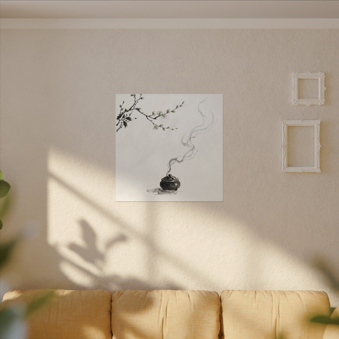 Calm Incense Smoke Canvas Art - Sumi E Zen