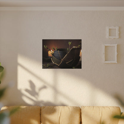 Broken Pottery Spring Canvas Art | Dark Japandi Luxurious Design