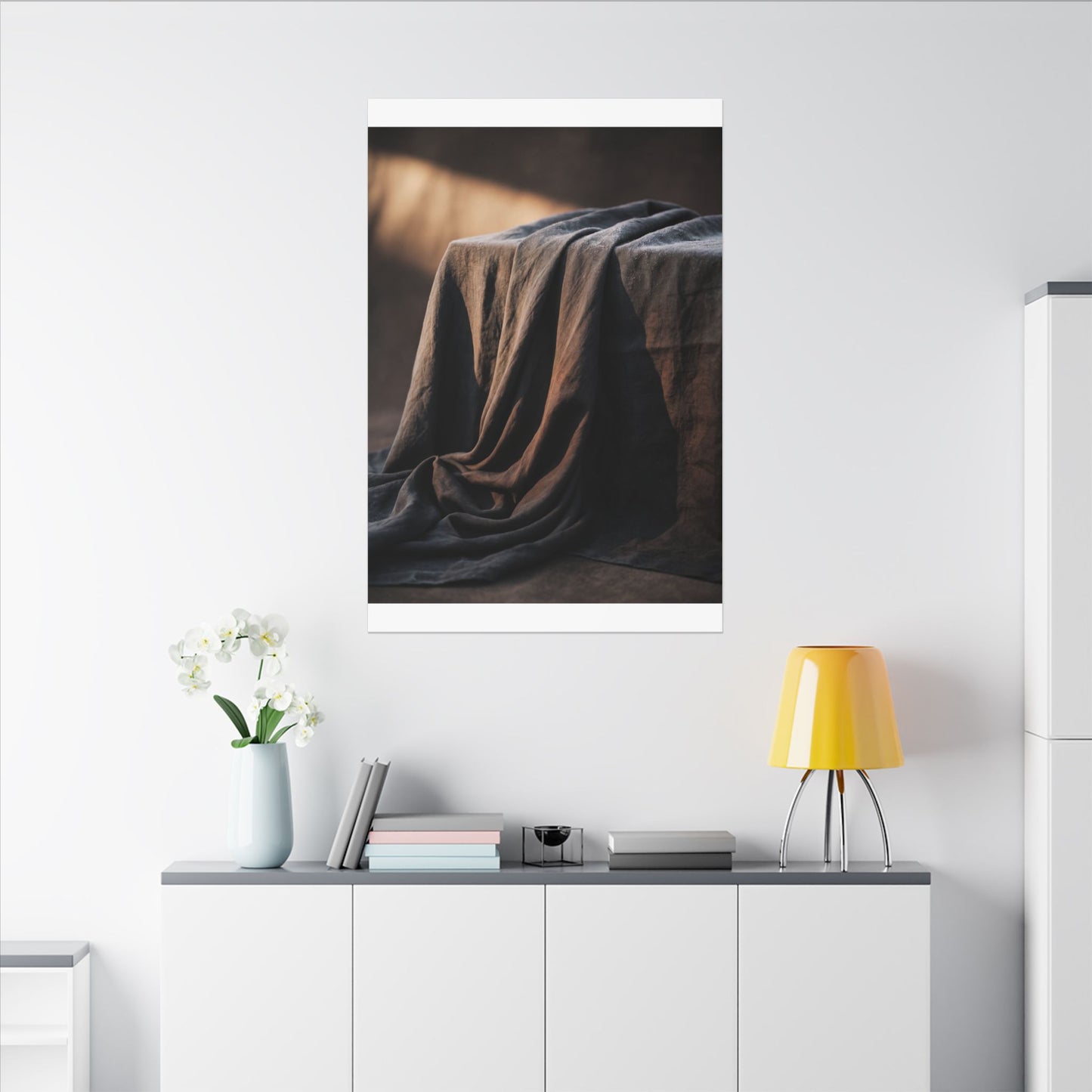 Silk Drape Canvas Art | Winter Dark Japandi Shadow Zen Art