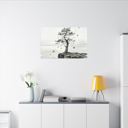 Japandi Pine Tree in Overcast | Watercolor Canvas Art