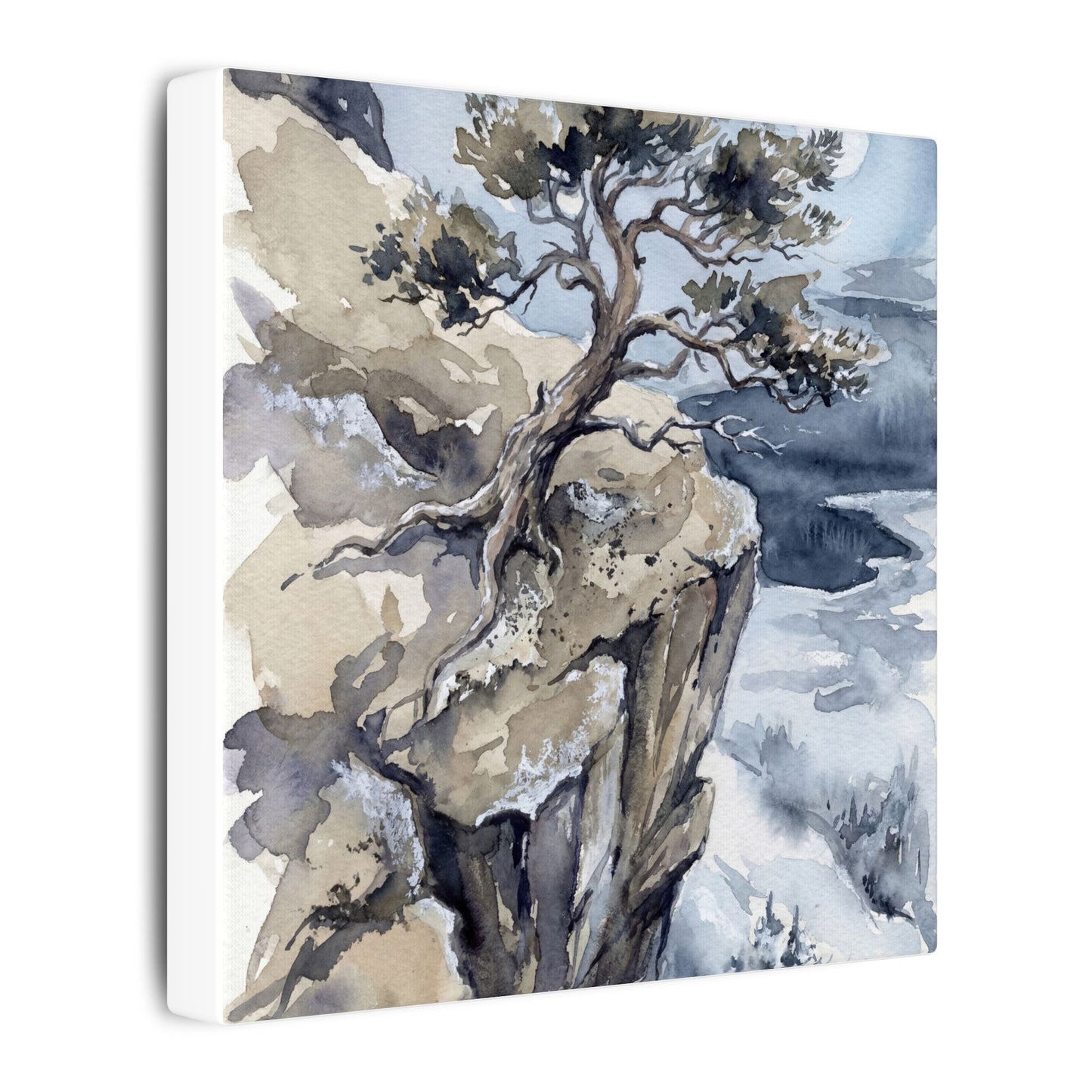 Pine Tree Canvas Art | Winter Japandi Watercolor Art