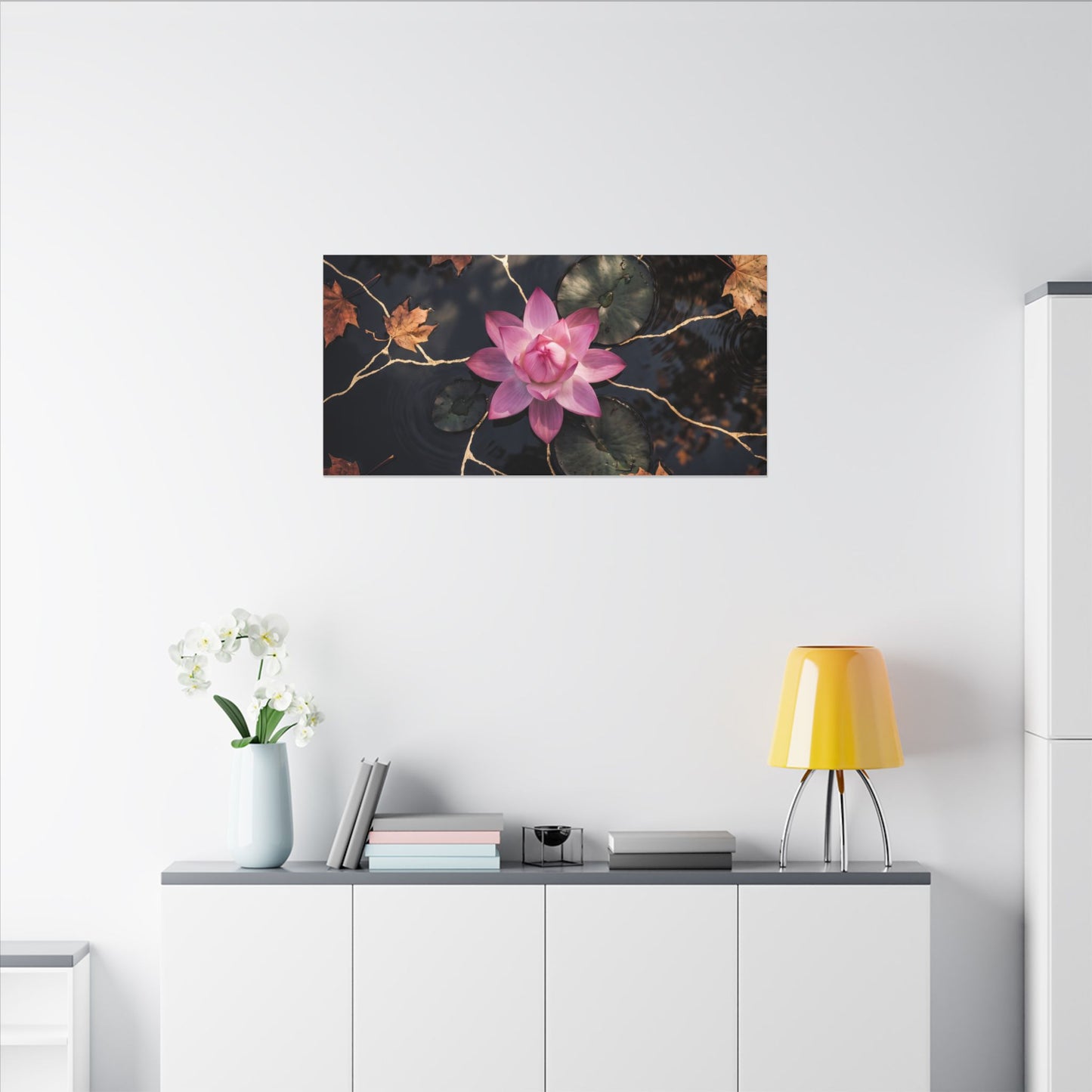 Ma Lotus Flower Canvas Art - Kintsugi Gold Vein