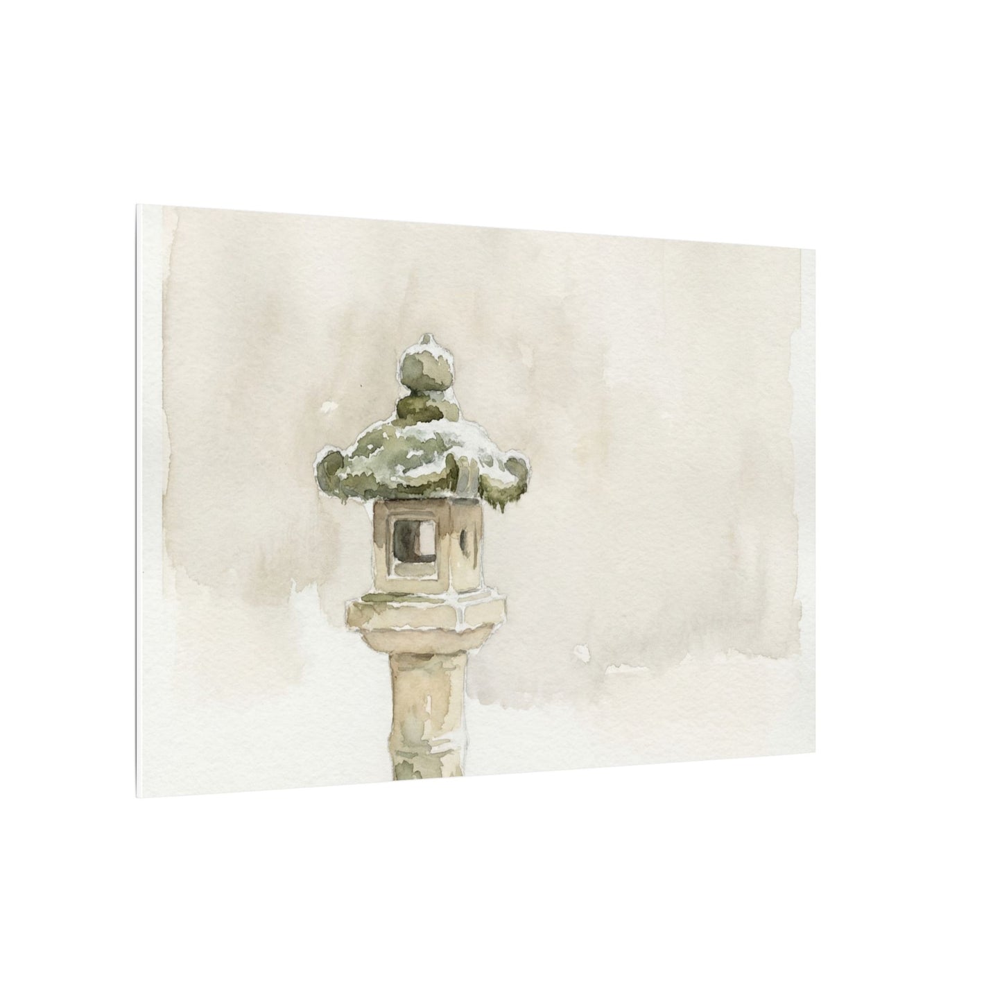 Stone Lantern Winter Canvas Art | Japandi Earthy Design