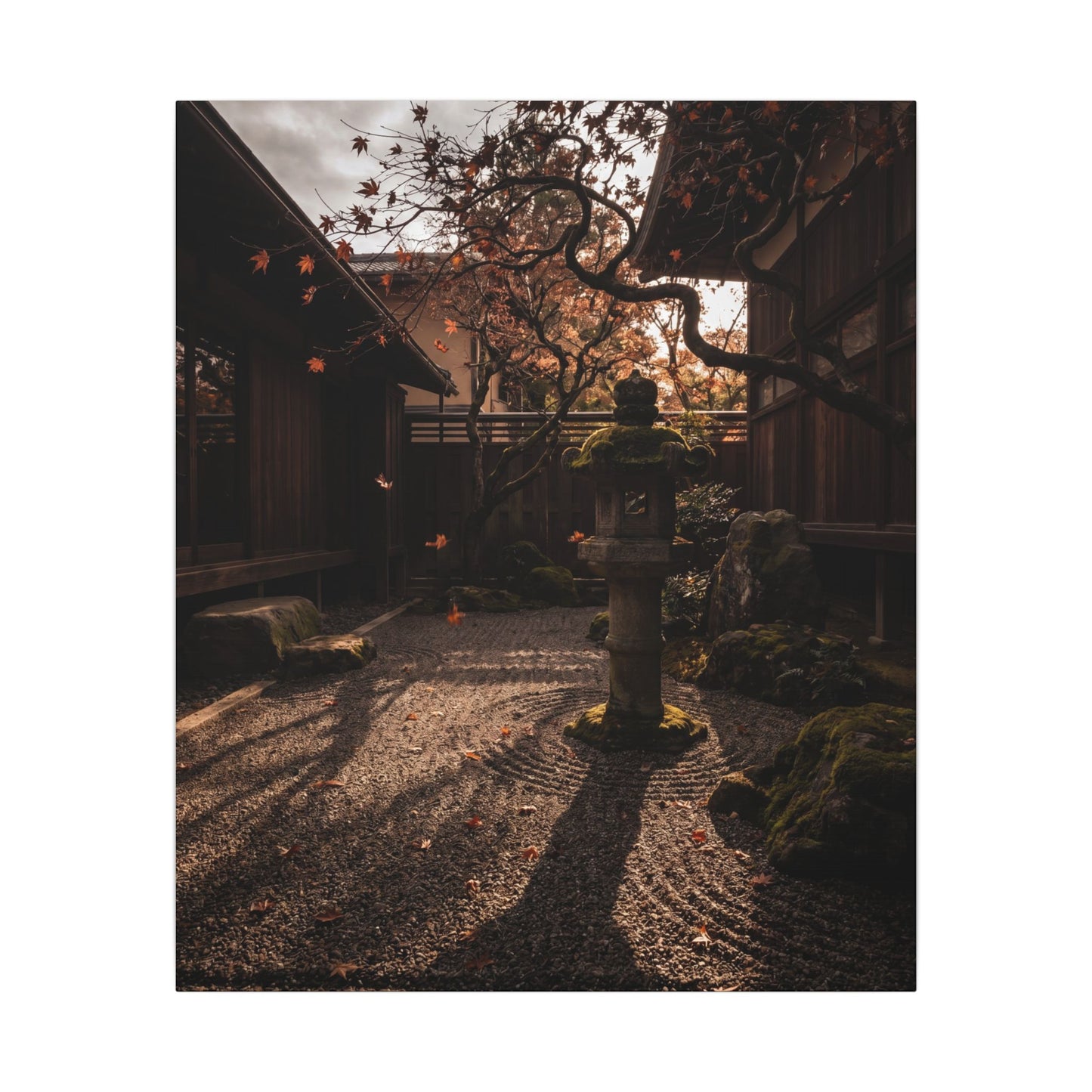 Seijaku Stone Lantern Canvas Art - Dark Japandi Shadow Zen