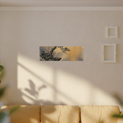 Zen Pine Tree in Golden Hour | Sumi E Canvas Art