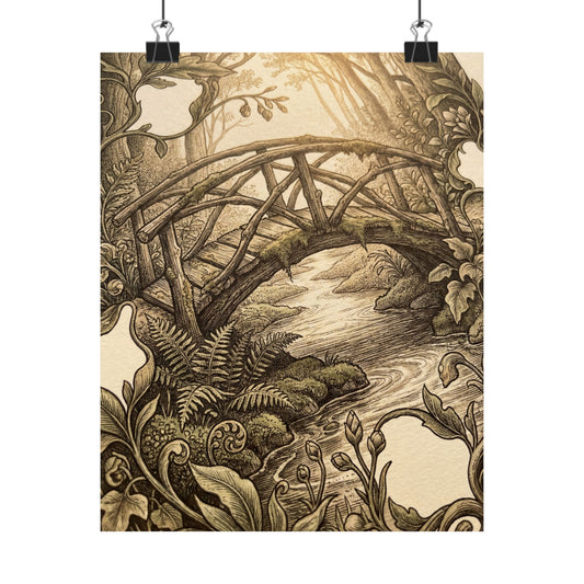 Wooden Bridge Spring Wall Art Print | Cottagecore Enchanting Design Art Print