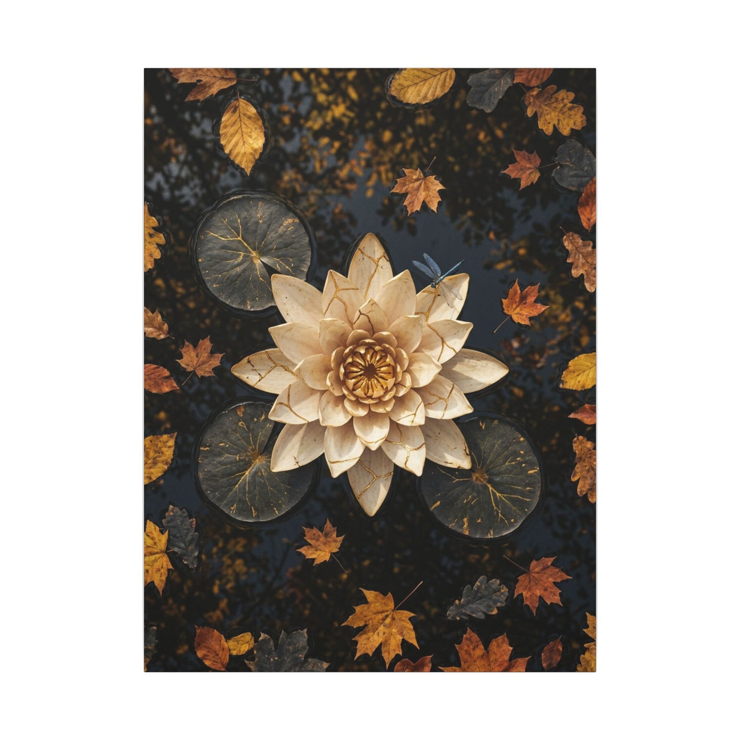 Kintsugi Lotus Flower in Dappled | Gold Repair Canvas Art