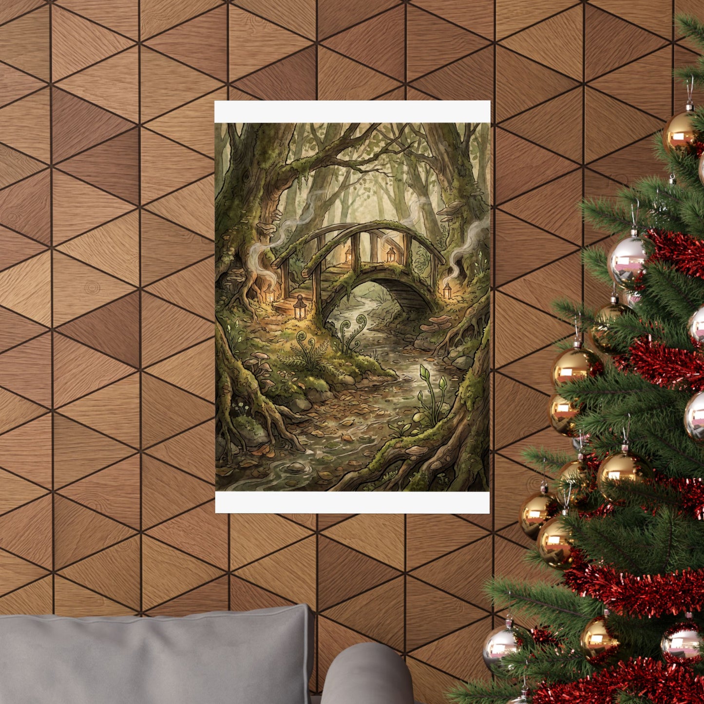Spring Wooden Bridge Forest Whimsy Wall Art Print | Rustic Decor