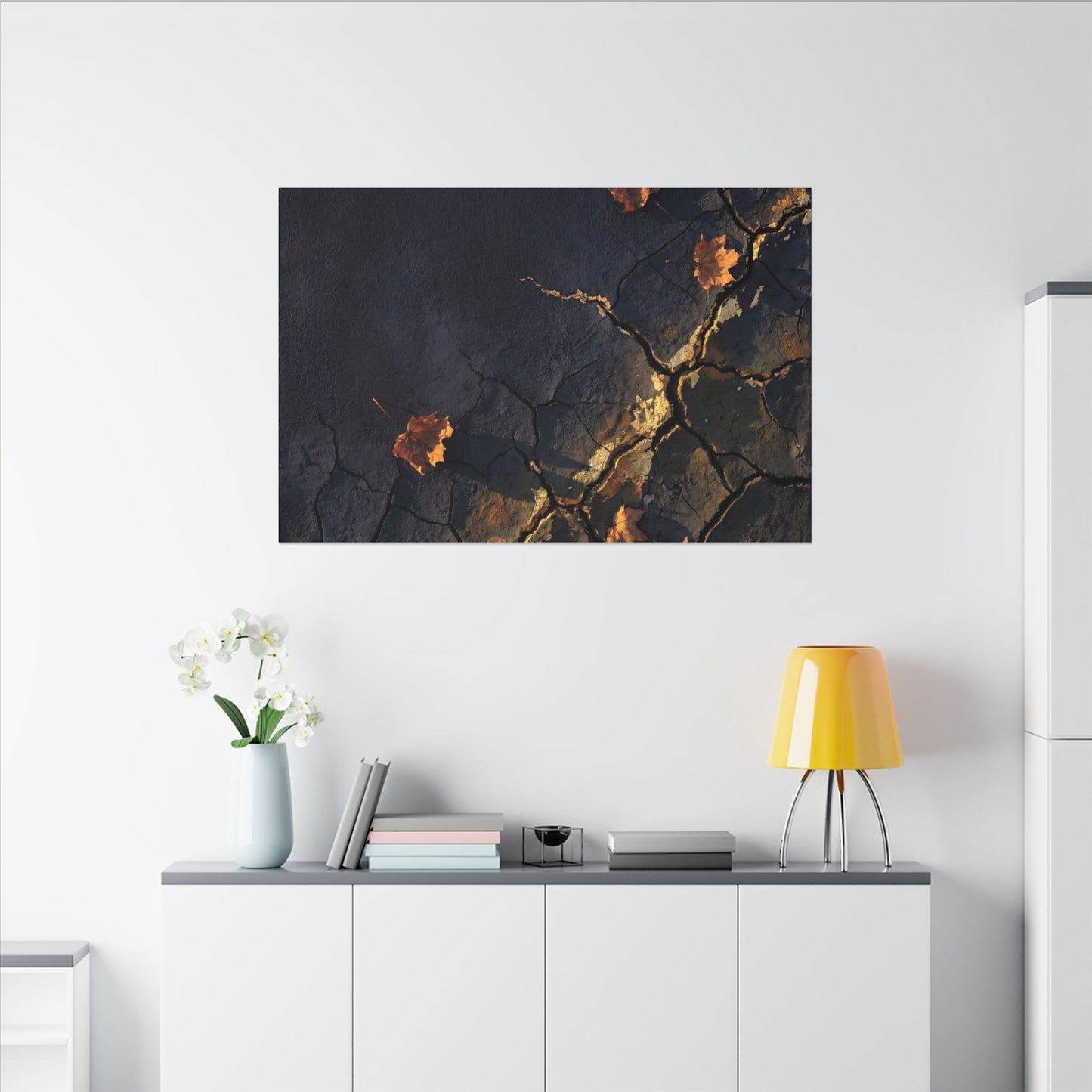 Cracked Earth Canvas Art | Autumn Dark Japandi Dark Texture Art