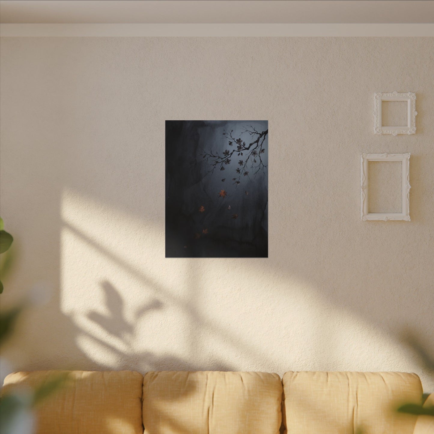 Autumn Cherry Blossom Charcoal Ink Canvas Art | Atmospheric Decor
