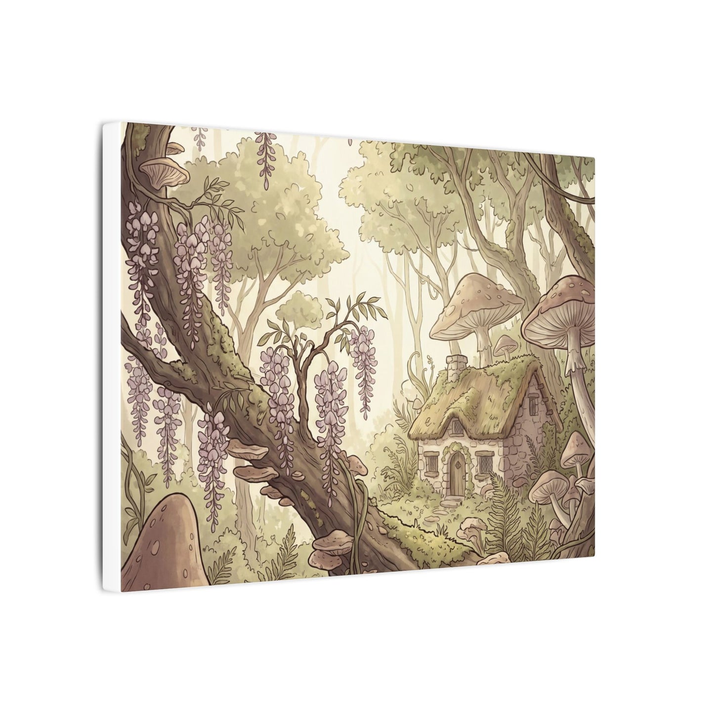 Summer Wisteria Mushroom Illustration Canvas Art | Enchanting Decor