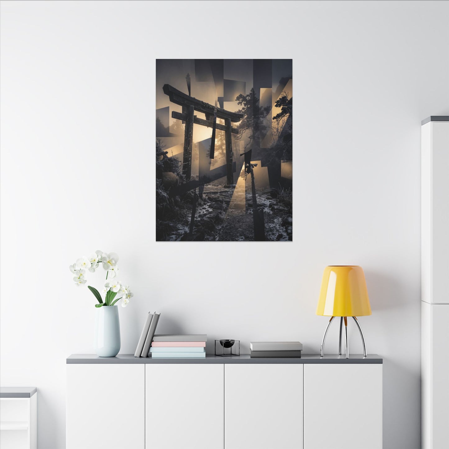 Winter Torii Gate Moody Minimal Canvas Art | Bold Decor