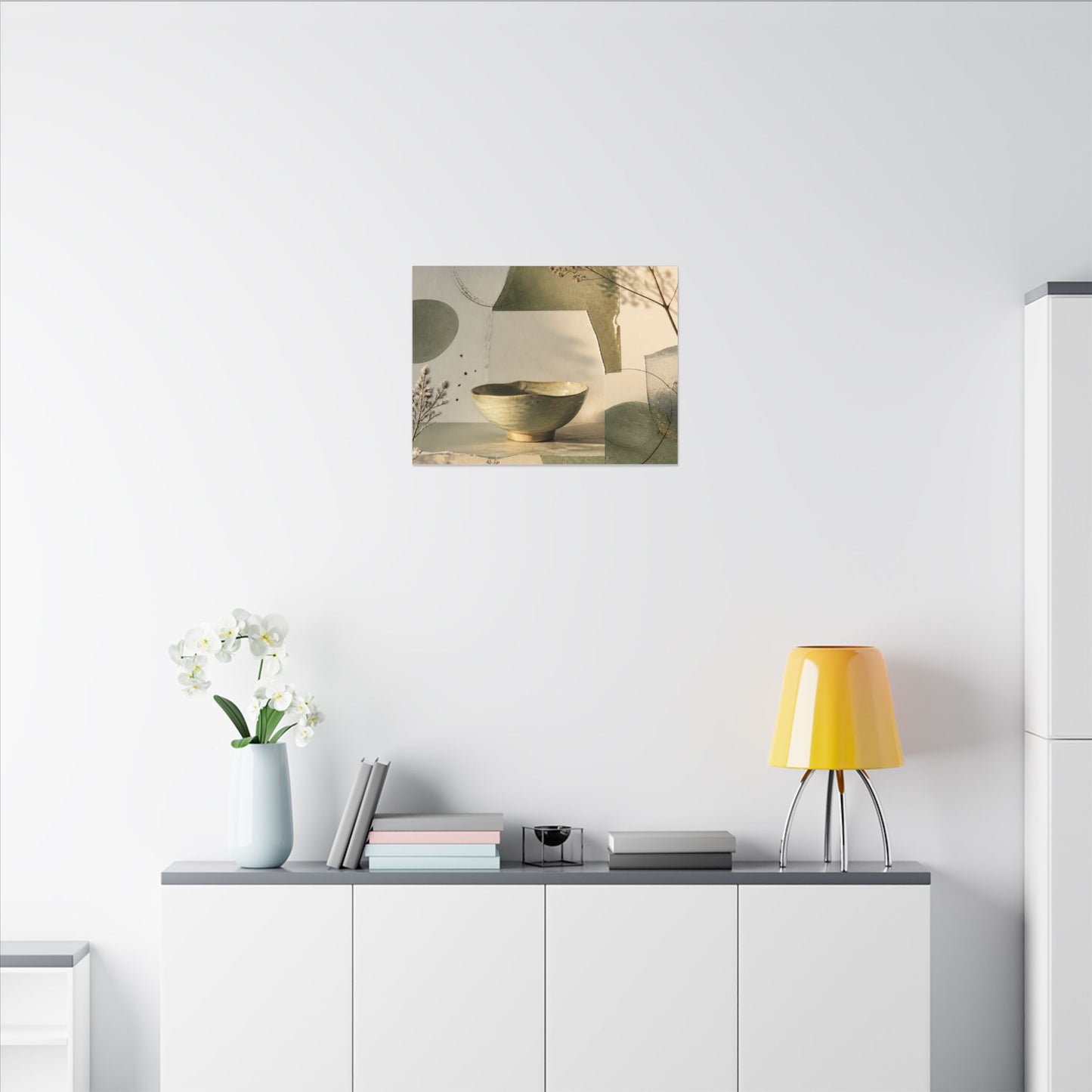 Warm Ceramic Bowl Canvas Art - Minimal Line Japandi