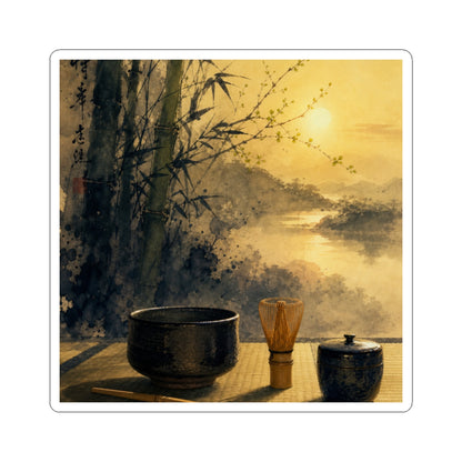 Tea Ceremony Sumi E Sticker | Peaceful Zen Art