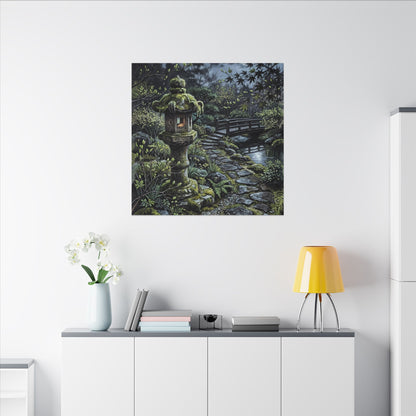 Japandi Stone Lantern in Moonlight | Texture Canvas Art