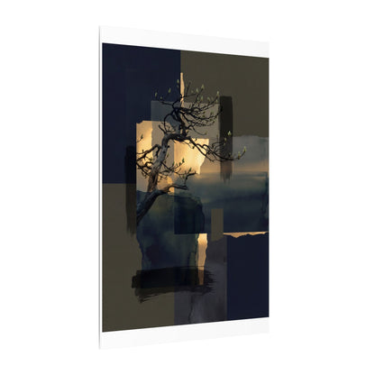 Golden Hour Pine Tree Canvas Art - Dark Japandi Kanso