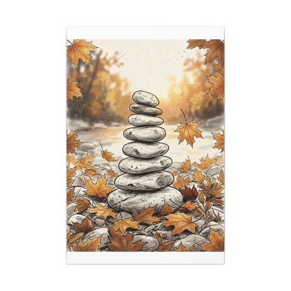 Earthy River Stones Canvas Art - Minimal Line Japandi