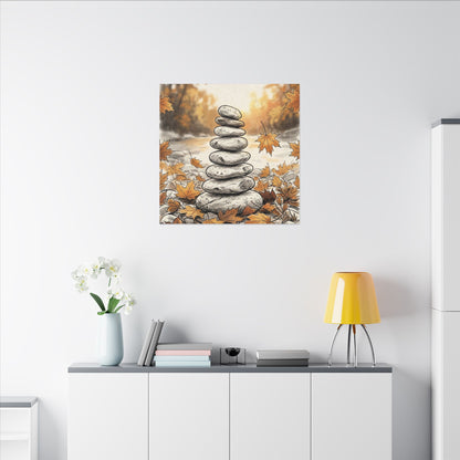 Earthy River Stones Canvas Art - Minimal Line Japandi