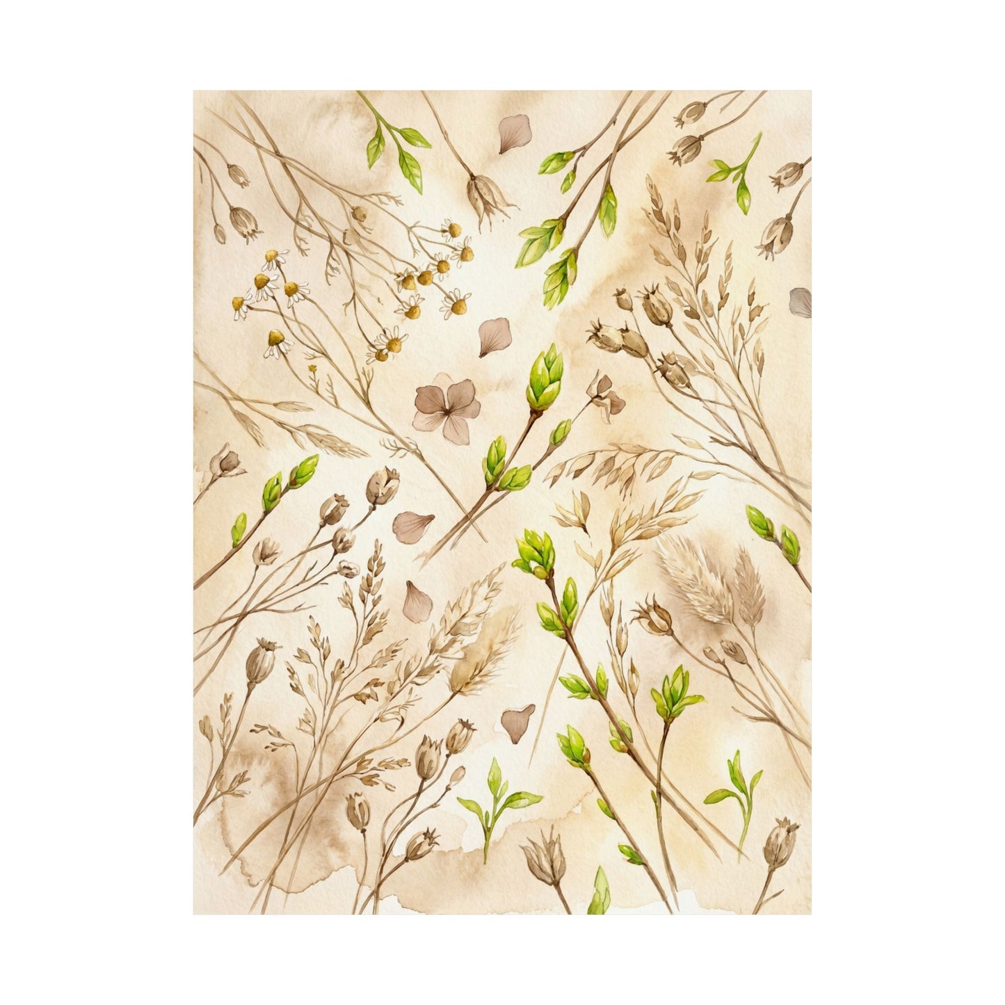 Spring Dried Flowers Watercolor Wall Art Print | Elegant Decor