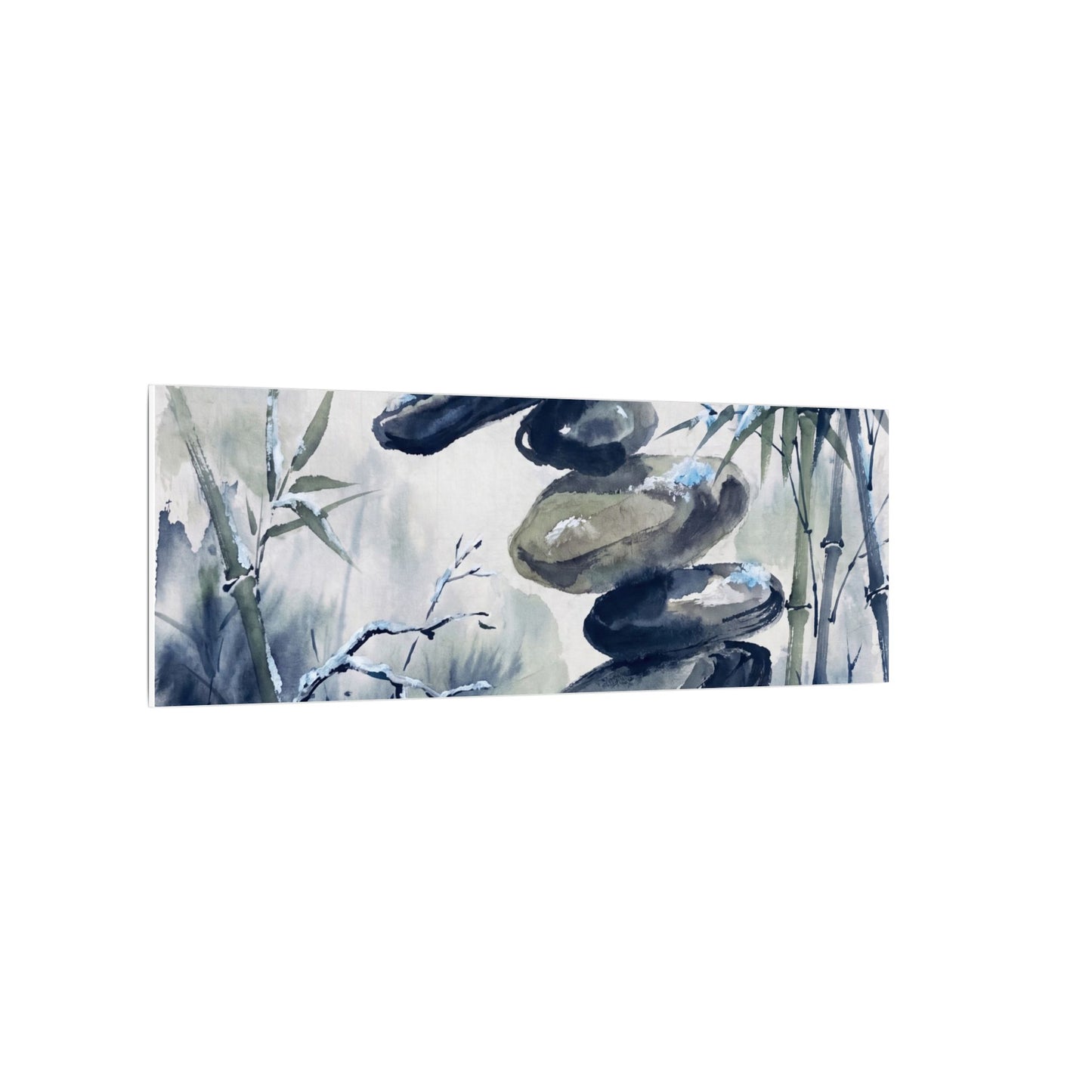 Zen River Stones in Moonlight | Sumi E Canvas Art