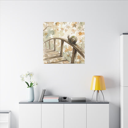 Wooden Bridge Canvas Art | Autumn Japandi Watercolor Art
